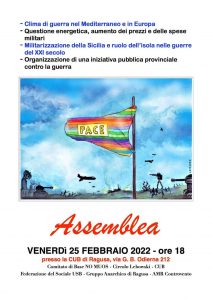 Scopri di più sull'articolo 25 febbraio h18, Ragusa: assemblea contro la guerra